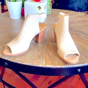 UGG Cream Heeled Booties with Peep-Toe